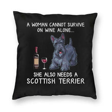Load image into Gallery viewer, Wine and Scottish Terrier Mom Love Cushion Cover-Home Decor-Cushion Cover, Dogs, Home Decor, Scottish Terrier-Small-Scottish Terrier-1