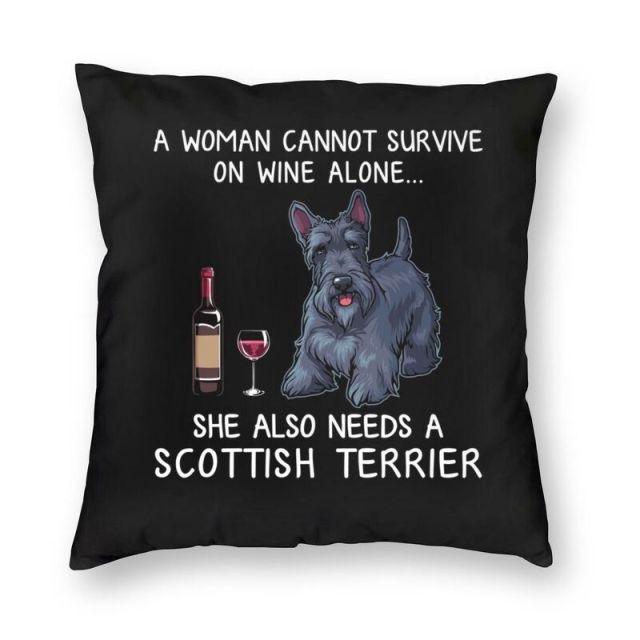 Wine and Scottish Terrier Mom Love Cushion Cover-Home Decor-Cushion Cover, Dogs, Home Decor, Scottish Terrier-Small-Scottish Terrier-1