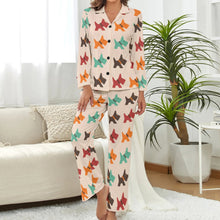 Load image into Gallery viewer, image of a woman wearing tan scottish terrier pajamas set for women