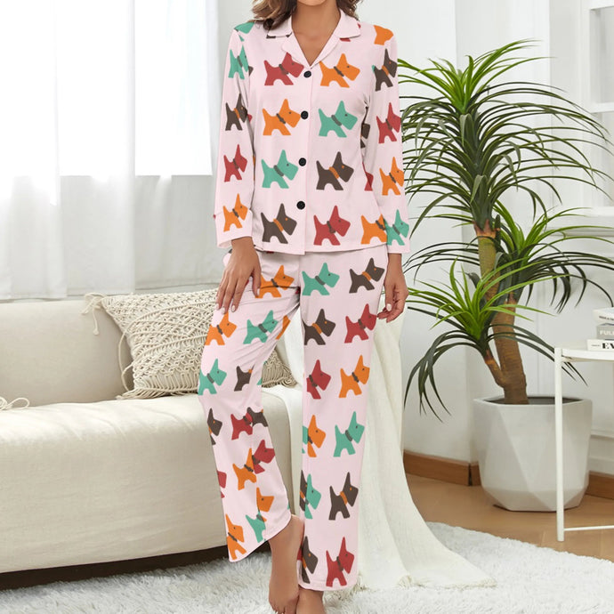 image of a scottish terrier pajamas set for women - pink