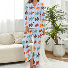 Load image into Gallery viewer, image of a woman wearing blue scottish terrier pajamas set for women