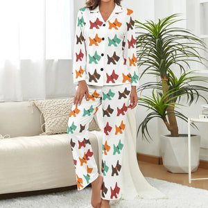 image of a scottish terrier pajamas set for women - white
