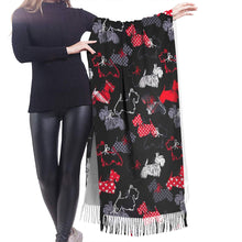 Load image into Gallery viewer, Image of a lady wearing Scottish Terrier shawl