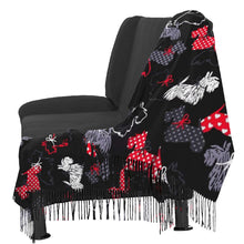 Load image into Gallery viewer, Image of a Scottish Terrier shawl in infinite Scottish Terriers in all colors design on the couch