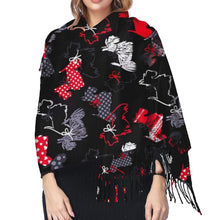 Load image into Gallery viewer, Image of a lady wearing beautiful Scottish Terrier shawl in infinite Scottish Terriers in all colors design