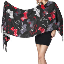 Load image into Gallery viewer, Image of a lady wearing Scottish Terrier shawl in infinite Scottish Terriers in all colors design