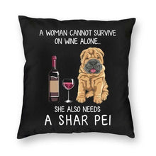 Load image into Gallery viewer, Wine and Shar Pei Mom Love Cushion Cover-Home Decor-Cushion Cover, Dogs, Home Decor, Shar Pei-Small-Shar Pei-1