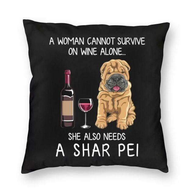 Wine and Shar Pei Mom Love Cushion Cover-Home Decor-Cushion Cover, Dogs, Home Decor, Shar Pei-Small-Shar Pei-1