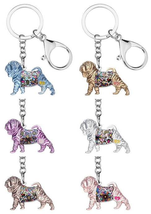 Image of Shar Pei keychains made of enamel in different colors