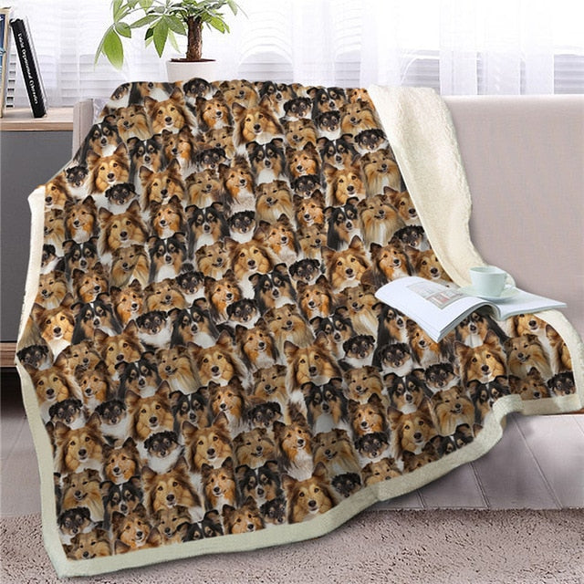 Image of shetland sheepdog blanket in infinite shetland sheepdogs in all color designs