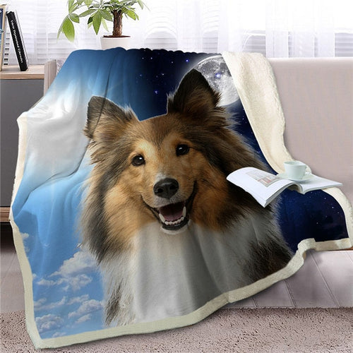 Image of a shetland sheepdog blanket with sun and moon design