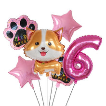 Load image into Gallery viewer, Image of pink color shiba inu balloon party pack with 6 age balloon