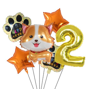 Image of yellow color shiba inu balloon party pack with 2 age balloon