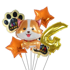 Image of yellow color shiba inu balloon party pack with 4 age balloon