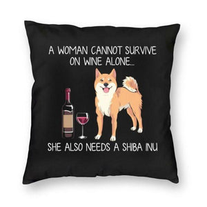 Wine and Shiba Inu Mom Love Cushion Cover-Home Decor-Cushion Cover, Dogs, Home Decor, Shiba Inu-2
