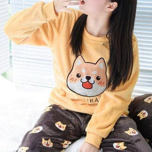Shiba Inu For Life Thick Fleece Pajamas SetPajamasAs in ImageM