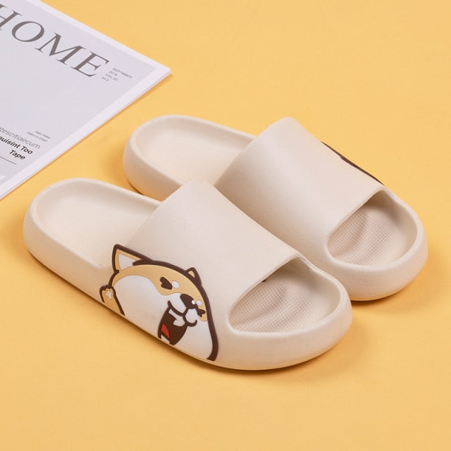 Shiba Inu Love Multicolor Slippers-Footwear-Dogs, Footwear, Shiba Inu, Slippers-Beige-5-2