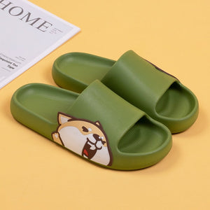 Shiba Inu Love Multicolor Slippers-Footwear-Dogs, Footwear, Shiba Inu, Slippers-Green-10-4