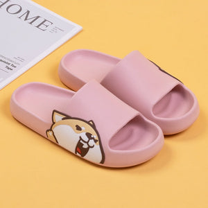 Shiba Inu Love Multicolor Slippers-Footwear-Dogs, Footwear, Shiba Inu, Slippers-Pink-11-8