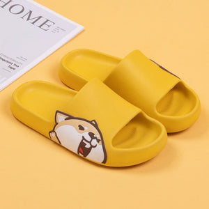 Shiba Inu Love Multicolor Slippers-Footwear-Dogs, Footwear, Shiba Inu, Slippers-Yellow-5-9