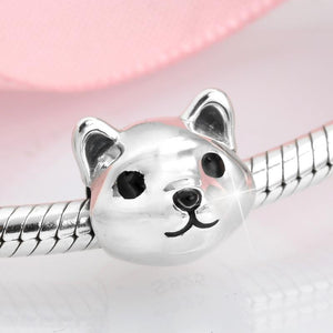 Shiba Inu Love Silver Charm BeadDog Themed Jewellery