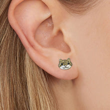Load image into Gallery viewer, Image of a lady wearing a smiling shiba inu earring