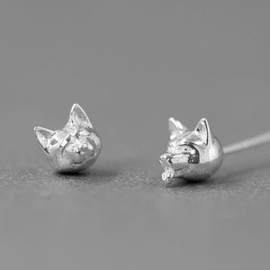Shiba Inu Love Women's Silver Stud Earrings-Dog Themed Jewellery-Dogs, Earrings, Jewellery, Shiba Inu-Silver-3