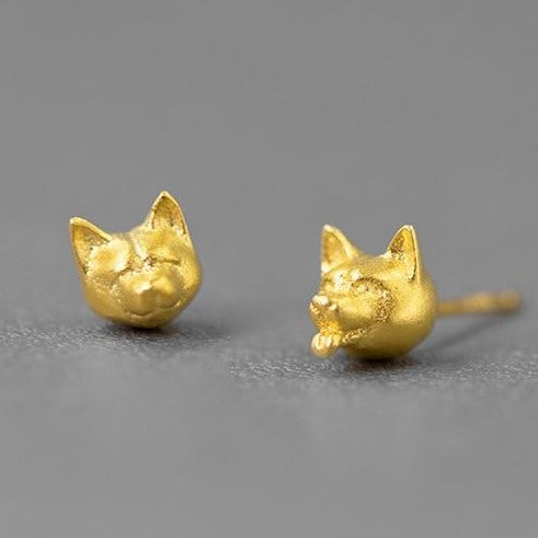 Shiba Inu Love Women's Silver Stud Earrings-Dog Themed Jewellery-Dogs, Earrings, Jewellery, Shiba Inu-Gold-1