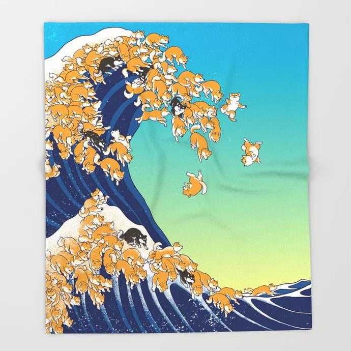 Shiba Inu Tidal Wave Throw Blanket-Home Decor-Blankets, Dogs, Home Decor, Shiba Inu-Extra Large-1
