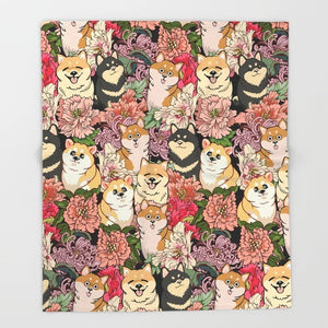 Shiba Inus in Bloom Throw Blanket-Home Decor-Blankets, Dogs, Home Decor, Shiba Inu-7