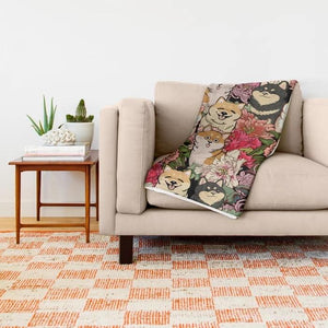 Shiba Inus in Bloom Throw Blanket-Home Decor-Blankets, Dogs, Home Decor, Shiba Inu-2