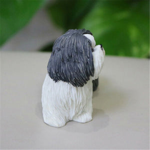 Side image of a super cute Shih Tzu figurine in Black and White color