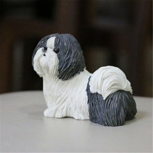 Back image of a super cute Shih Tzu figurine in Black and White color