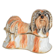 Load image into Gallery viewer, Image of a beautiful white and gold Shih Tzu jewelry box in the cutest Shih Tzu design