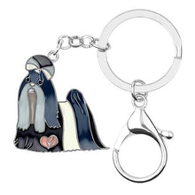 Load image into Gallery viewer, Image of a beautiful black color enamel long haired Shih Tzu keychain