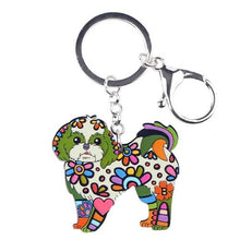 Load image into Gallery viewer, Image of an adorable green color enamel Shih Tzu keychain