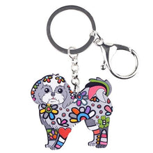Load image into Gallery viewer, Image of an adorable grey color enamel Shih Tzu keychain