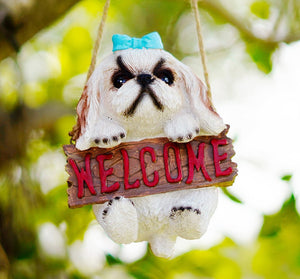 Image of a super cute hanging welcome Shih Tzu statue