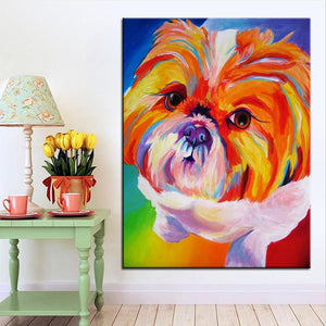 Image of a colorful oil painting Shih Tzu wall art poster