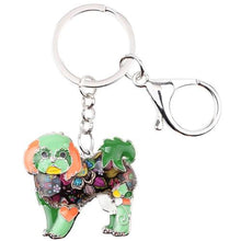 Load image into Gallery viewer, Image of an adorable green color enamel Shih Tzu keychain