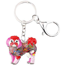 Load image into Gallery viewer, Image of an adorable pink color enamel Shih Tzu keychain