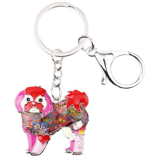 Image of an adorable pink color enamel Shih Tzu keychain