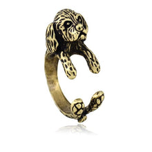 Load image into Gallery viewer, Image of a finger wrap Shih tzu ring in the color Antique Bronze