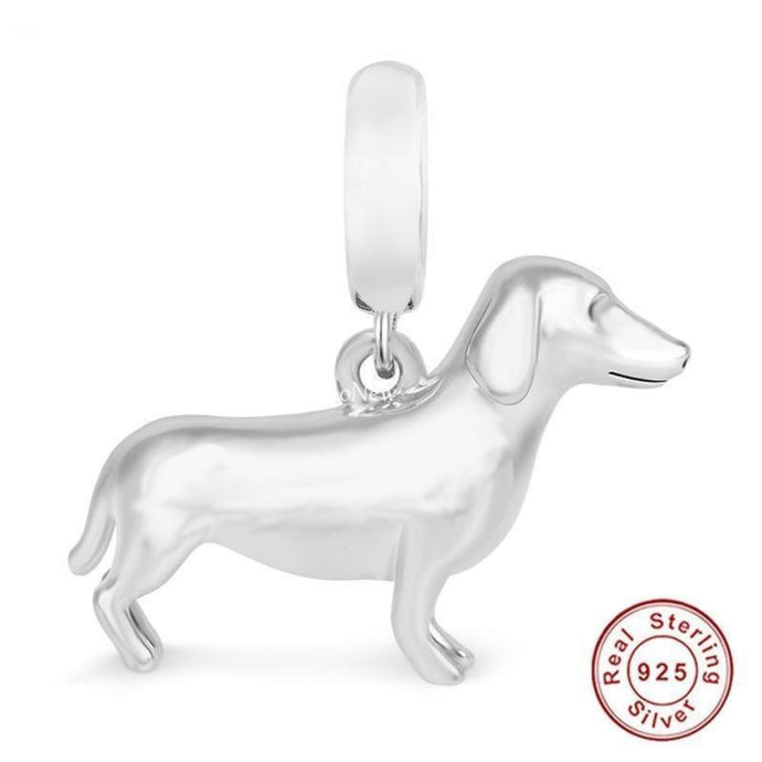 Image of a small silver Dachshund pendant jewelry in the shape of Dachshund
