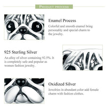 Load image into Gallery viewer, Information image of a silver pug charm bead