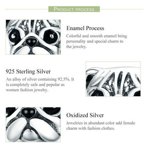 Information image of a silver pug charm bead