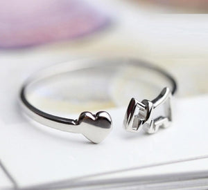 Image of a silver Schnauzer ring in Schnauzer and heart design
