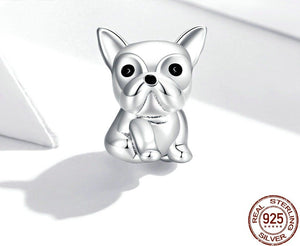 Sitting French Bulldog Love Silver Charm BeadDog Themed Jewellery