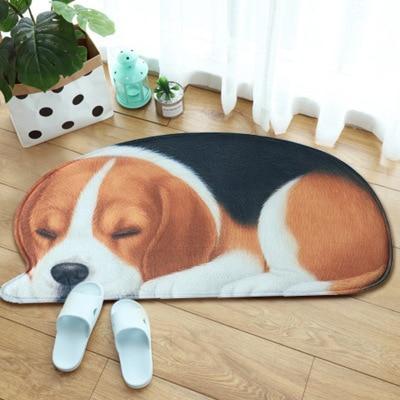 Image of Beagle rug in sleeping beagle design on the wooden floor