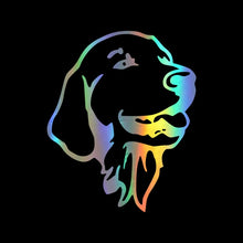Load image into Gallery viewer, Image of a golden retriever car sticker in reflective rainbow color